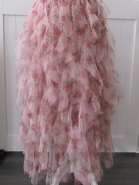 Amber Sky Floral Tiered Tulle Ruffled Party Maxi Skirt Size M